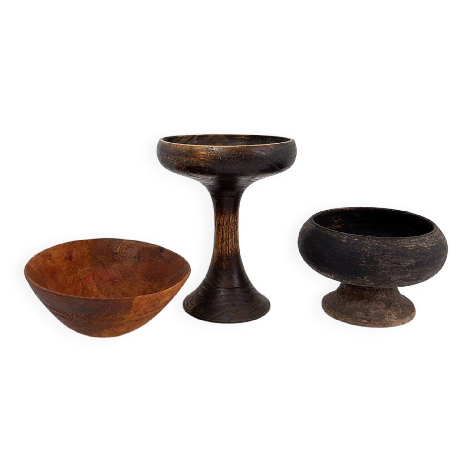 3 African wooden cups