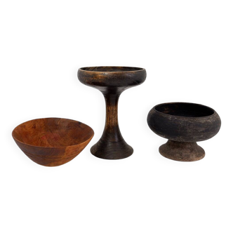 3 African wooden cups