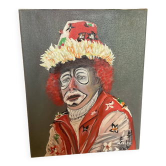 Clown painting oil on canvas signed