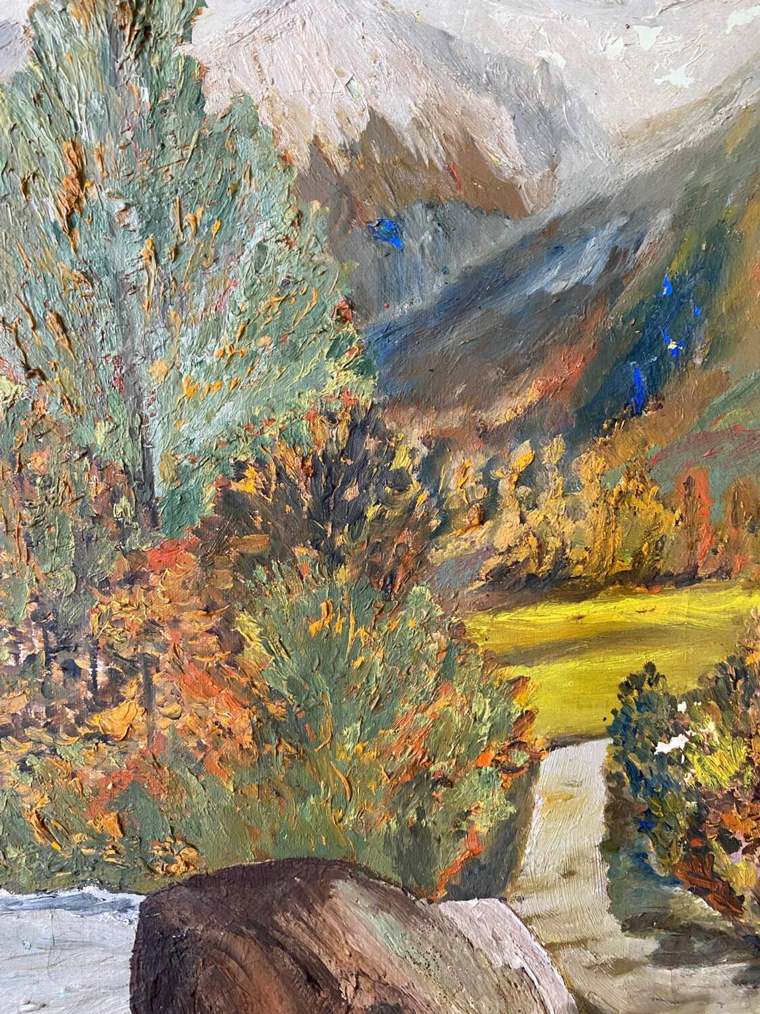 Oil on canvas mountain and river 1965