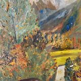 Oil on canvas mountain and river 1965