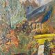 Oil on canvas mountain and river 1965