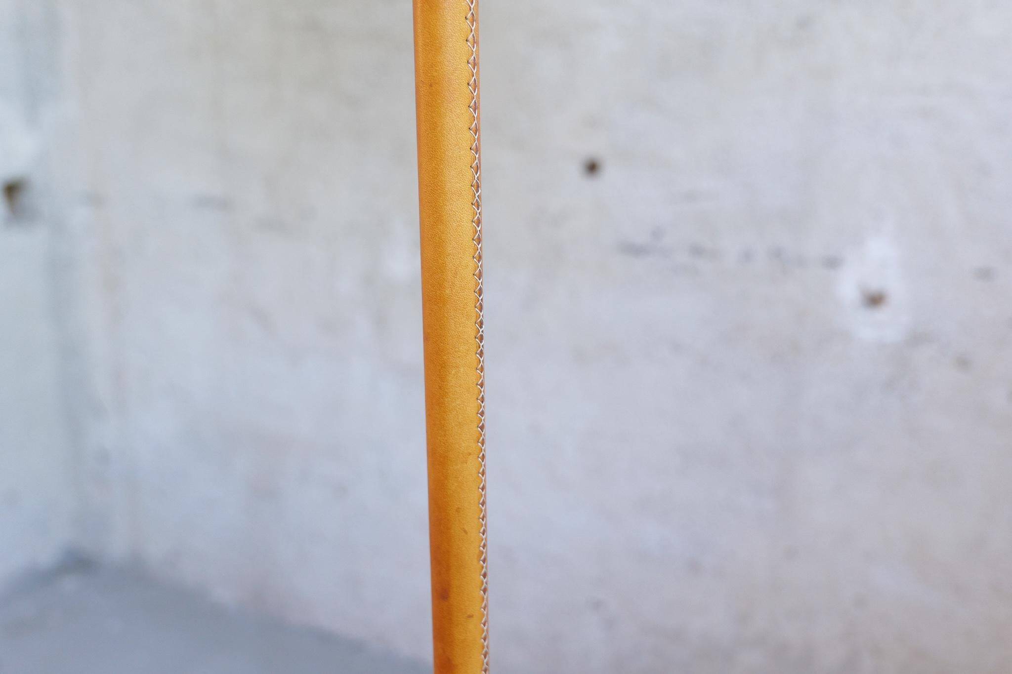 Modern mid-century brass and leather floor lamp Atelje Lyktan, Sweden