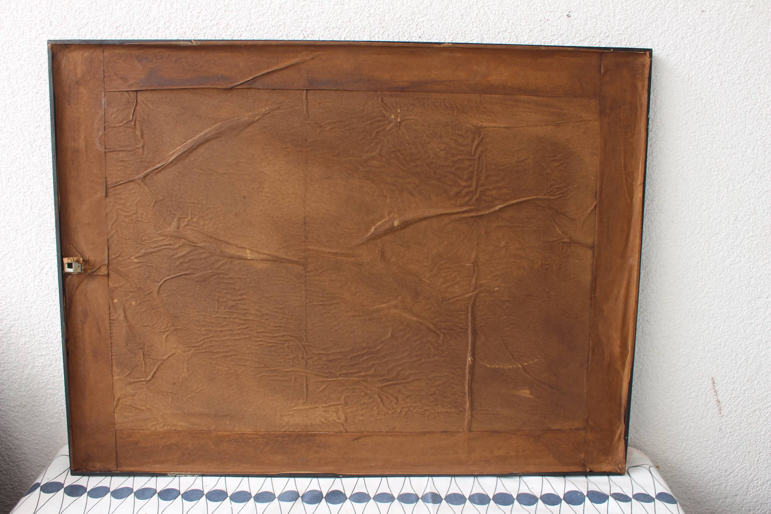 1970s Blue Green Cubist Figurative Painting, Framed