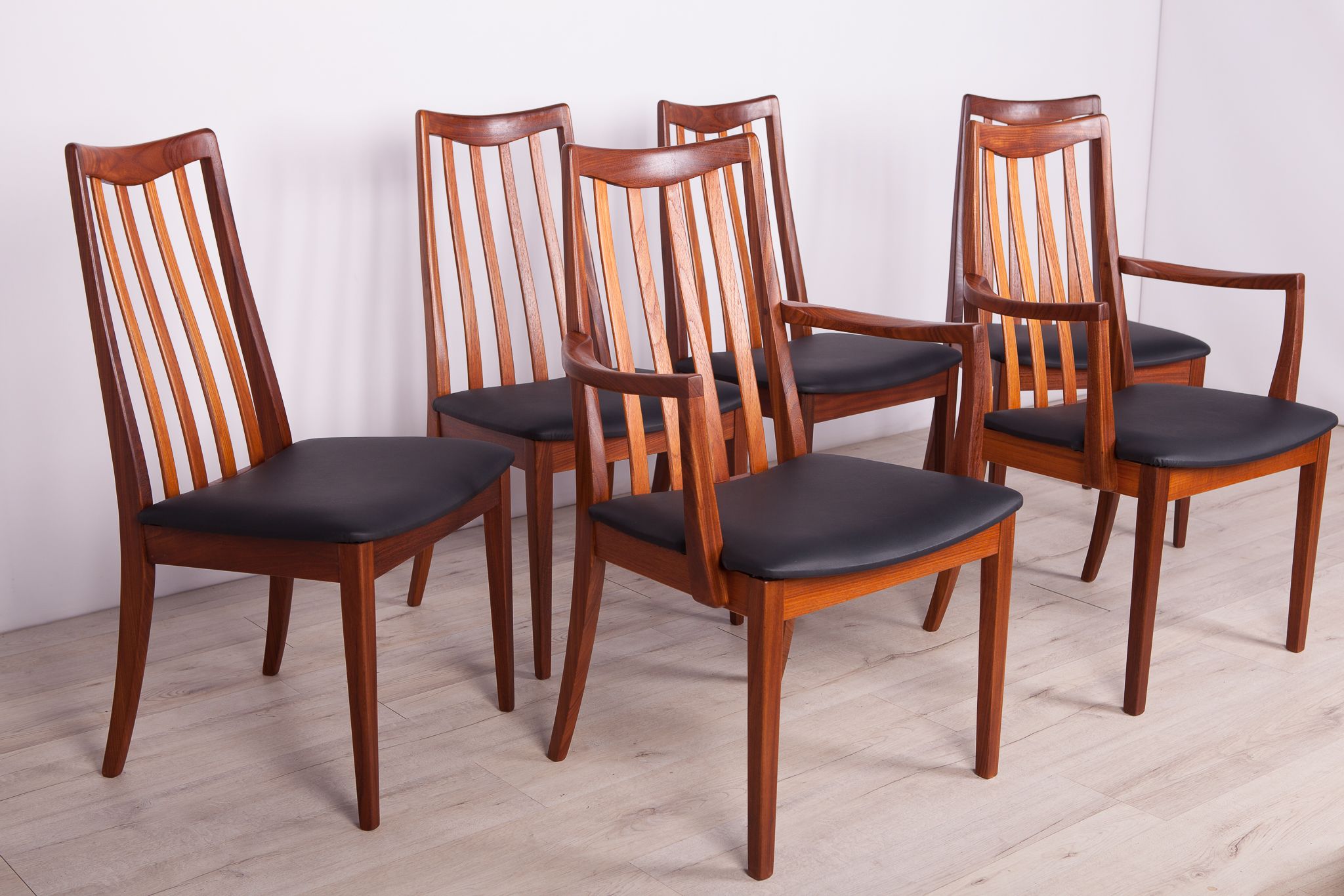 Mid Century Teak & Leather Dining Chairs by Leslie Dandy for G-Plan, 1960