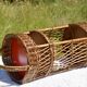 Wicker bottle holder basket with slots for plates and glasses - 1970s