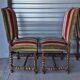 Set of 6 Louis XIII style chairs in turned wood and velvet.