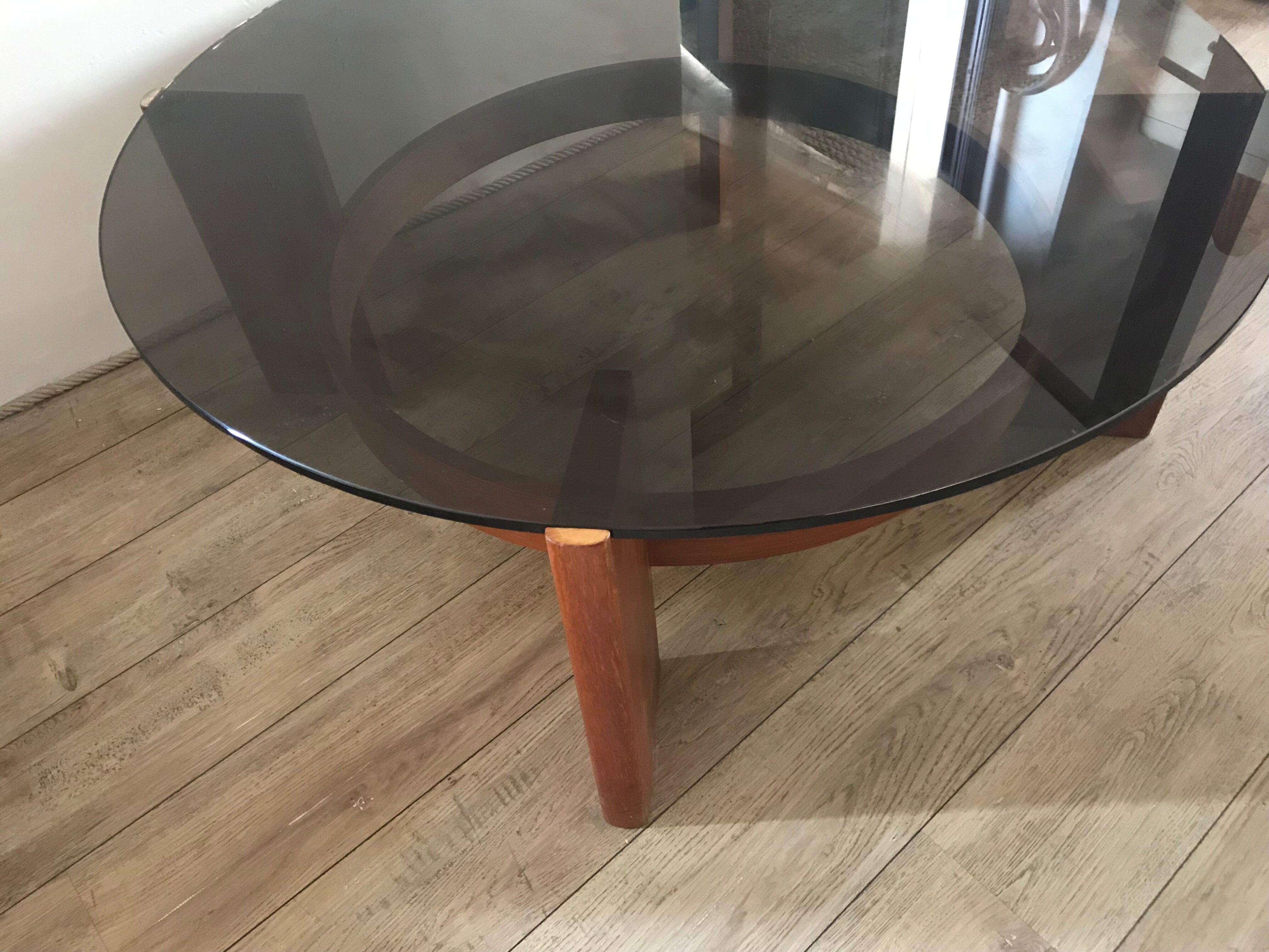 Vintage Danish teak coffee table and smoked glass