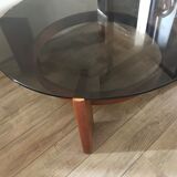 Vintage Danish teak coffee table and smoked glass