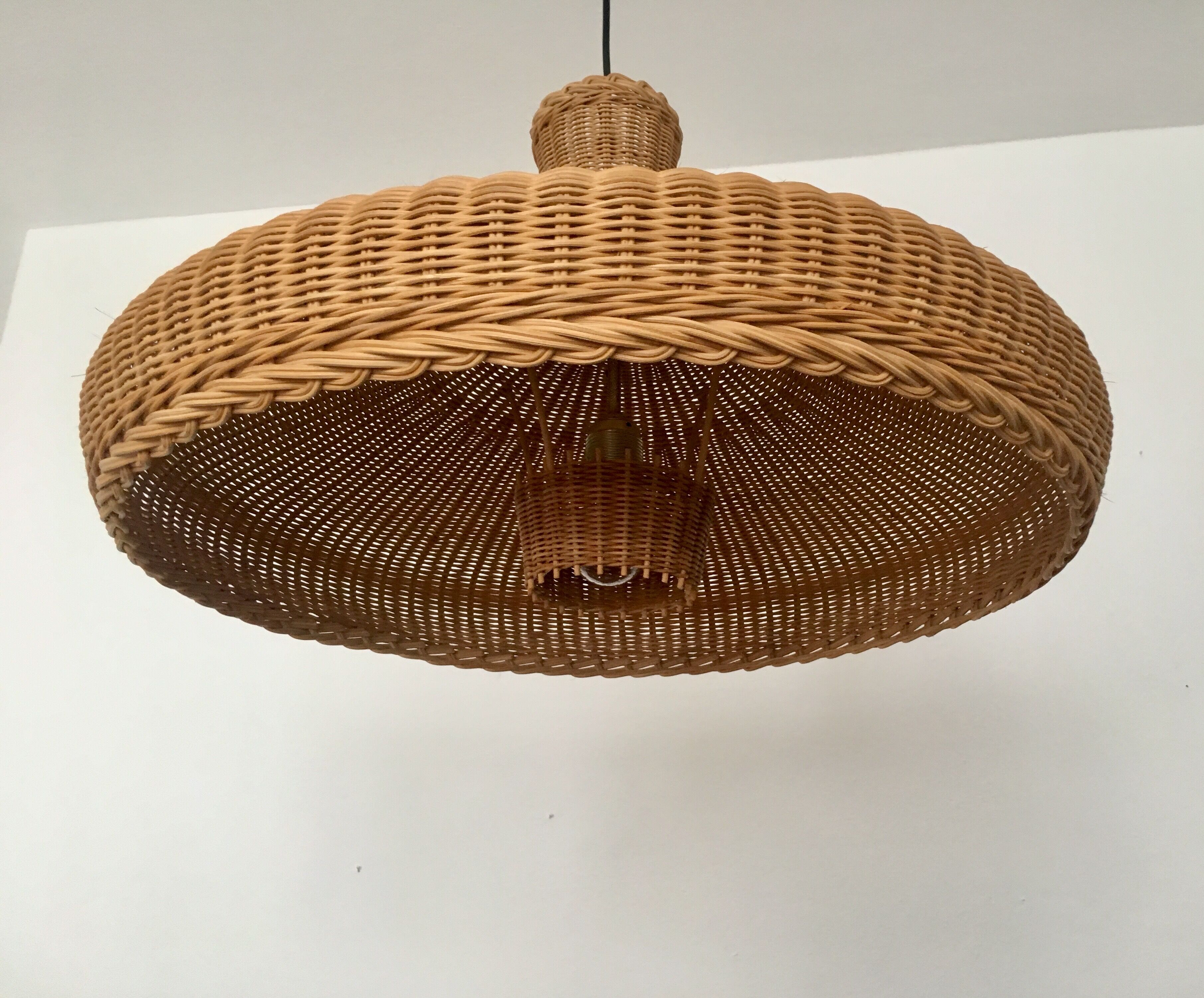 exceptional large Mid Century Modern wicker pendant lamp