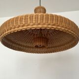 exceptional large Mid Century Modern wicker pendant lamp