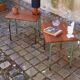 Pair of 1960s tables in tubular metal and solid teak