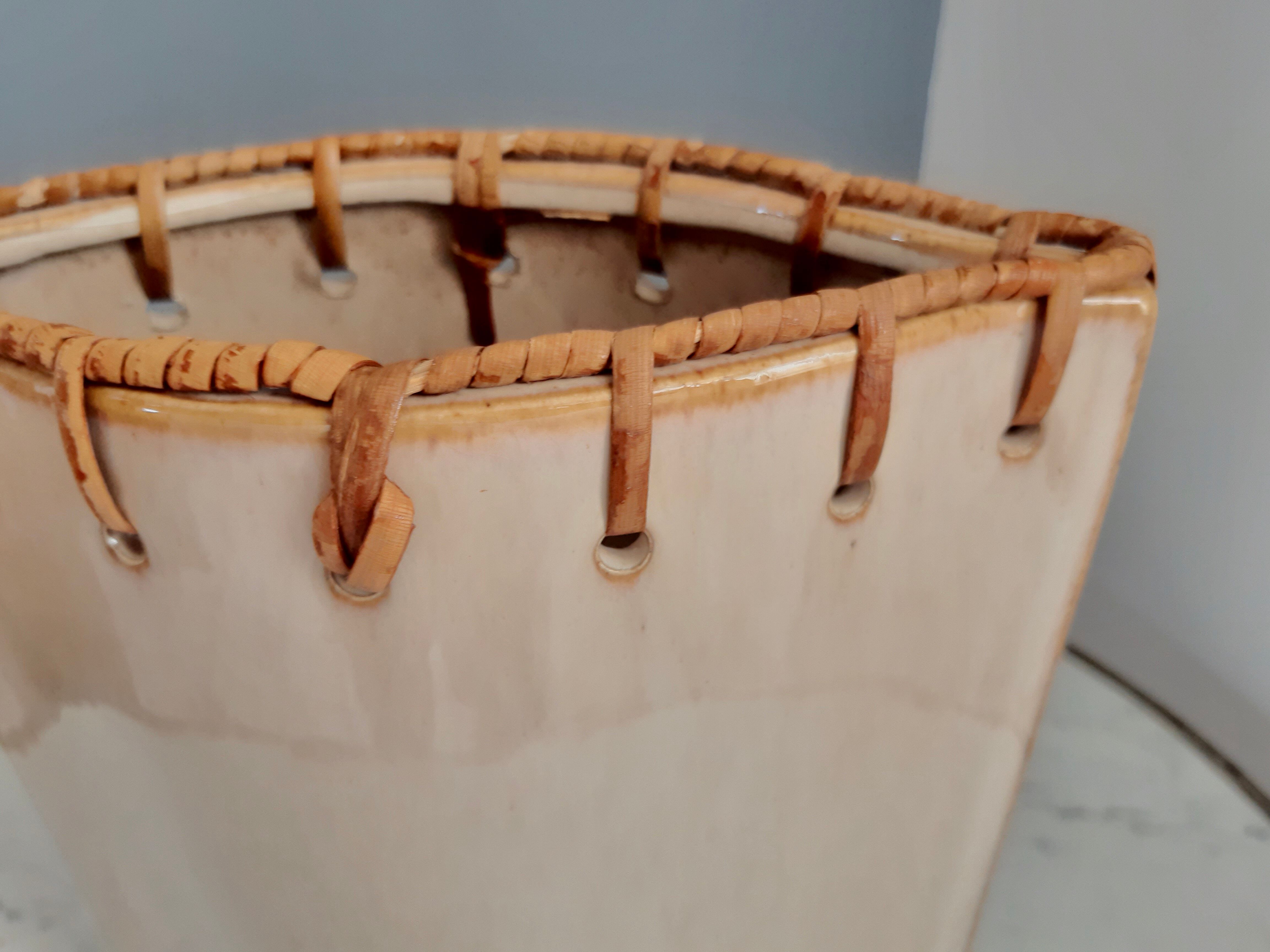 Ceramic and rattan vase 70s