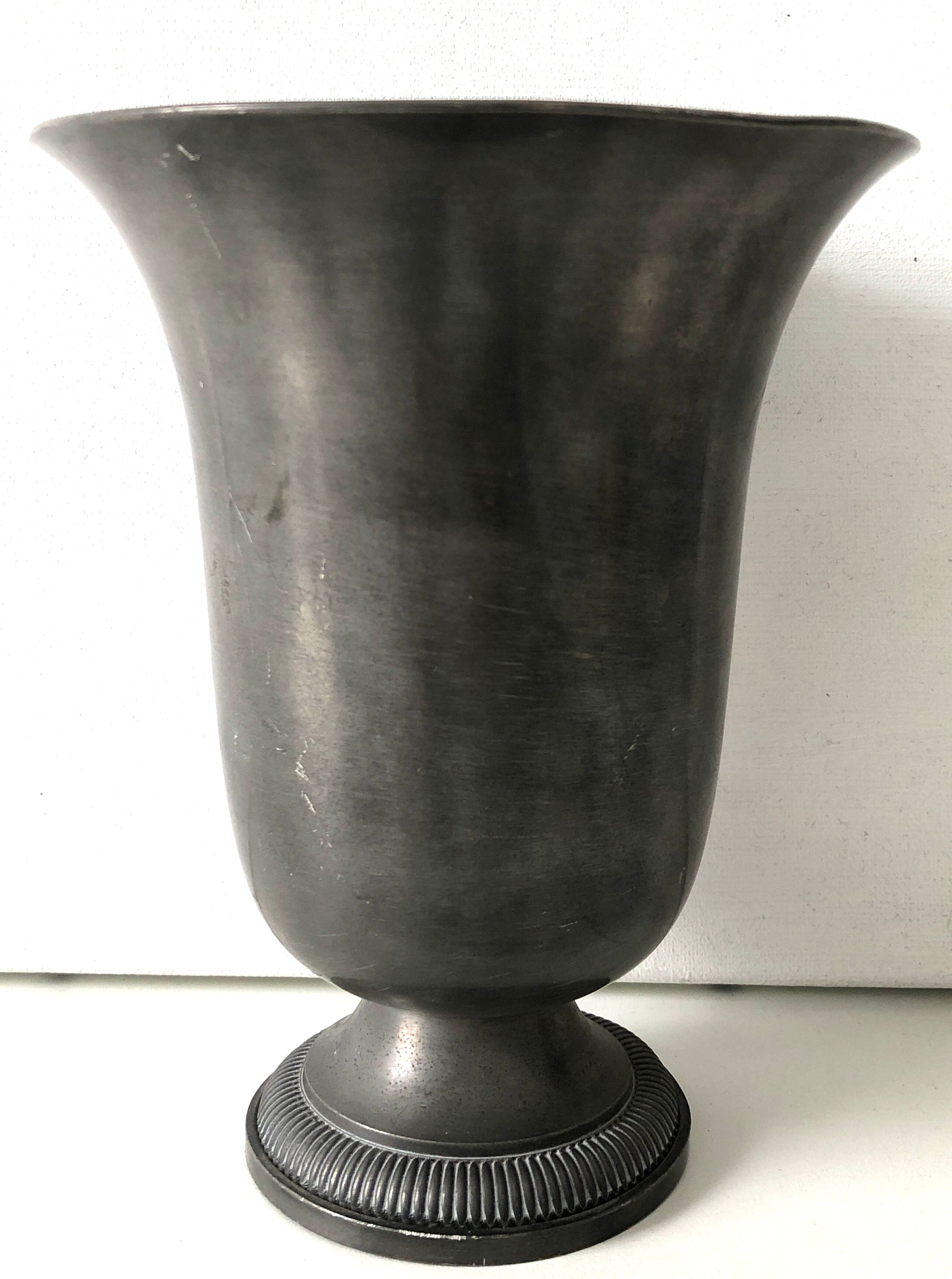 Stamped grey pewter antique vase