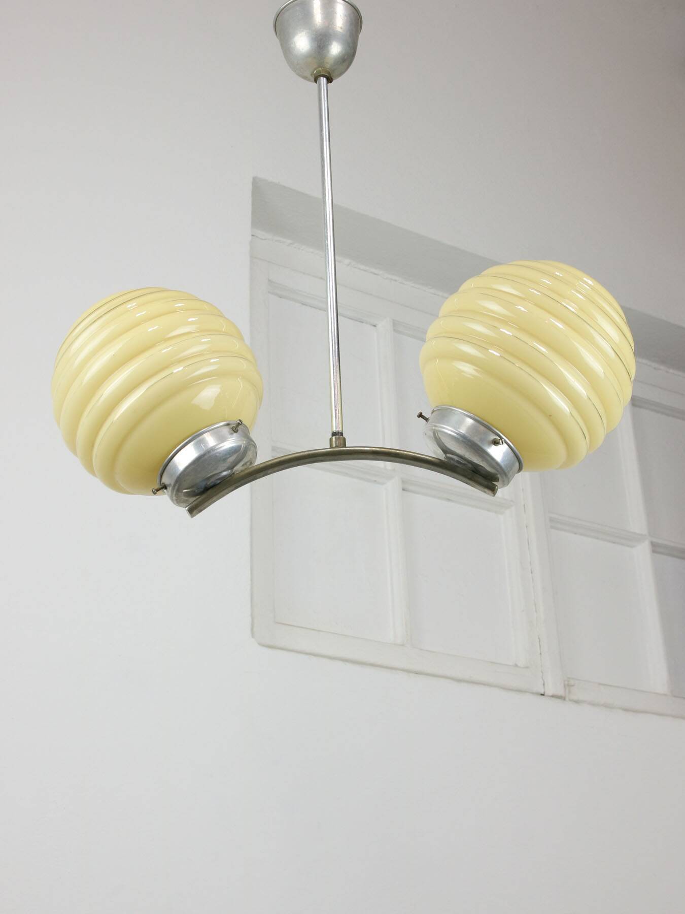 Italian Art Deco Yellow Sphere Chandelier