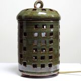 Vintage table lamp, glazed stoneware, perforated "Building" signed.