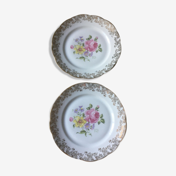 Duo assiettes à dessert en porcelaine royale de Limoges 1930-1950