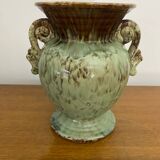 Antique Green Brown Ceramic Baluster Vase Vintage Decoration