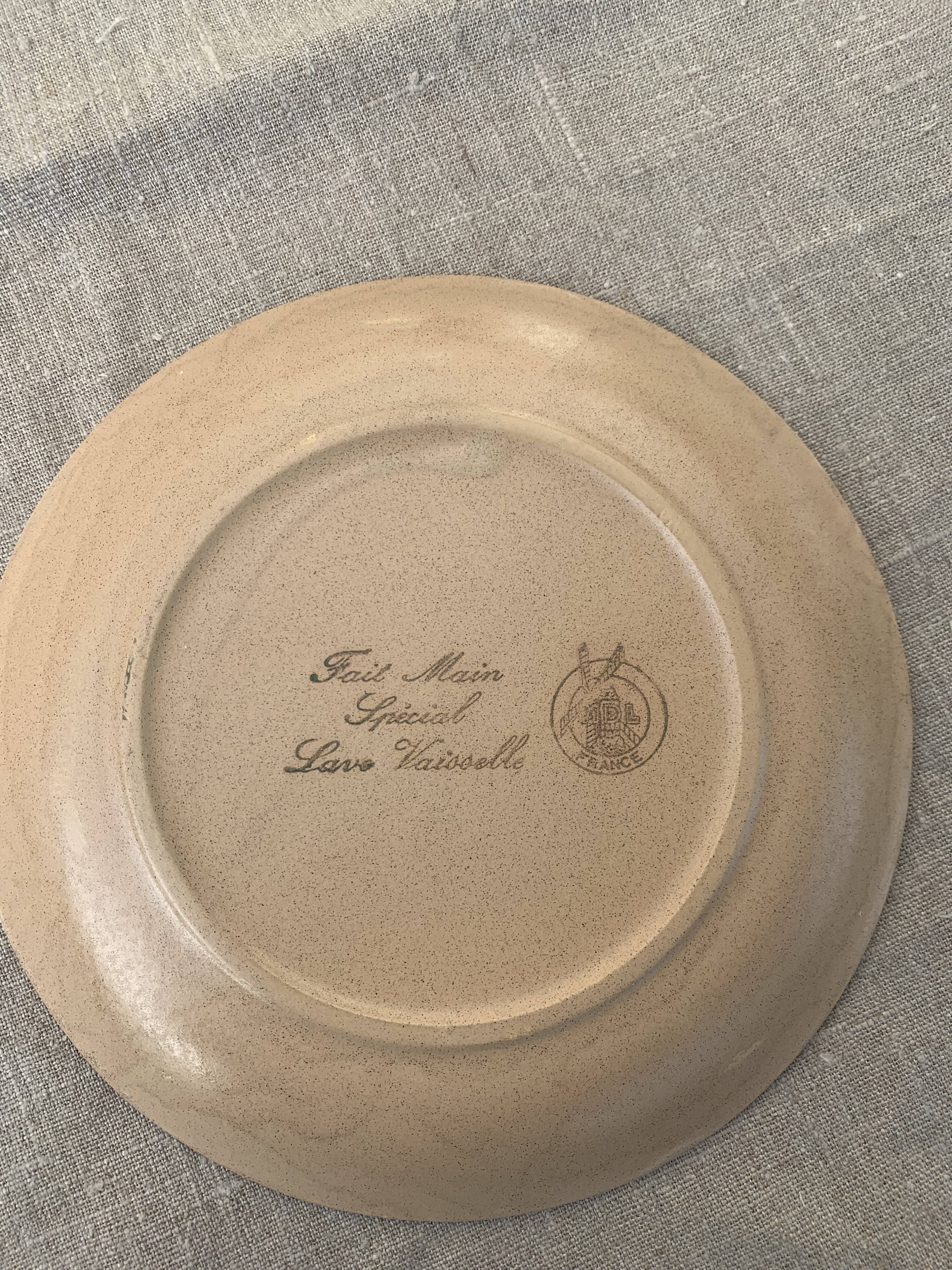 6 beige stoneware plates white flower patterns vintage wolf mill