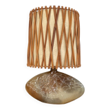 Signed Vallauris lamp, rattan lampshade from the 70s