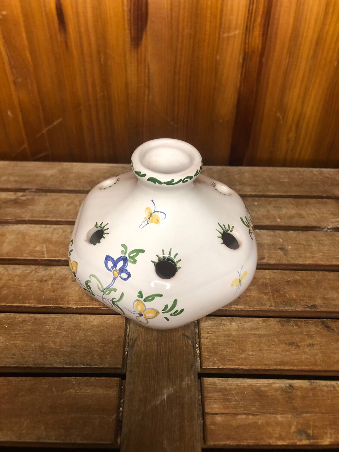 Old moustiers flower stick vase vintage painted white ceramic