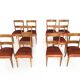 Set of Ten Orange Fabric Upholstery and Walnut Dining Chairs, Italy