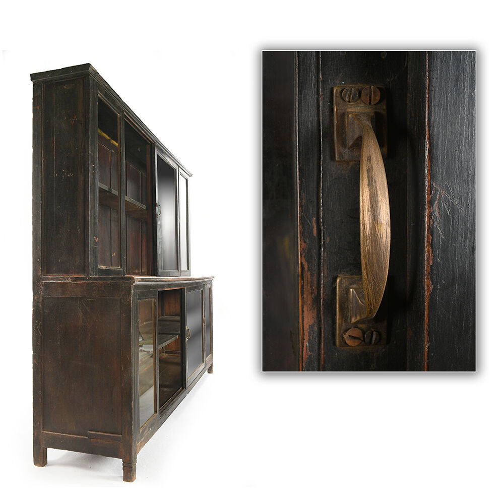 Black-patinated wooden glass cabinet