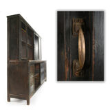 Black-patinated wooden glass cabinet