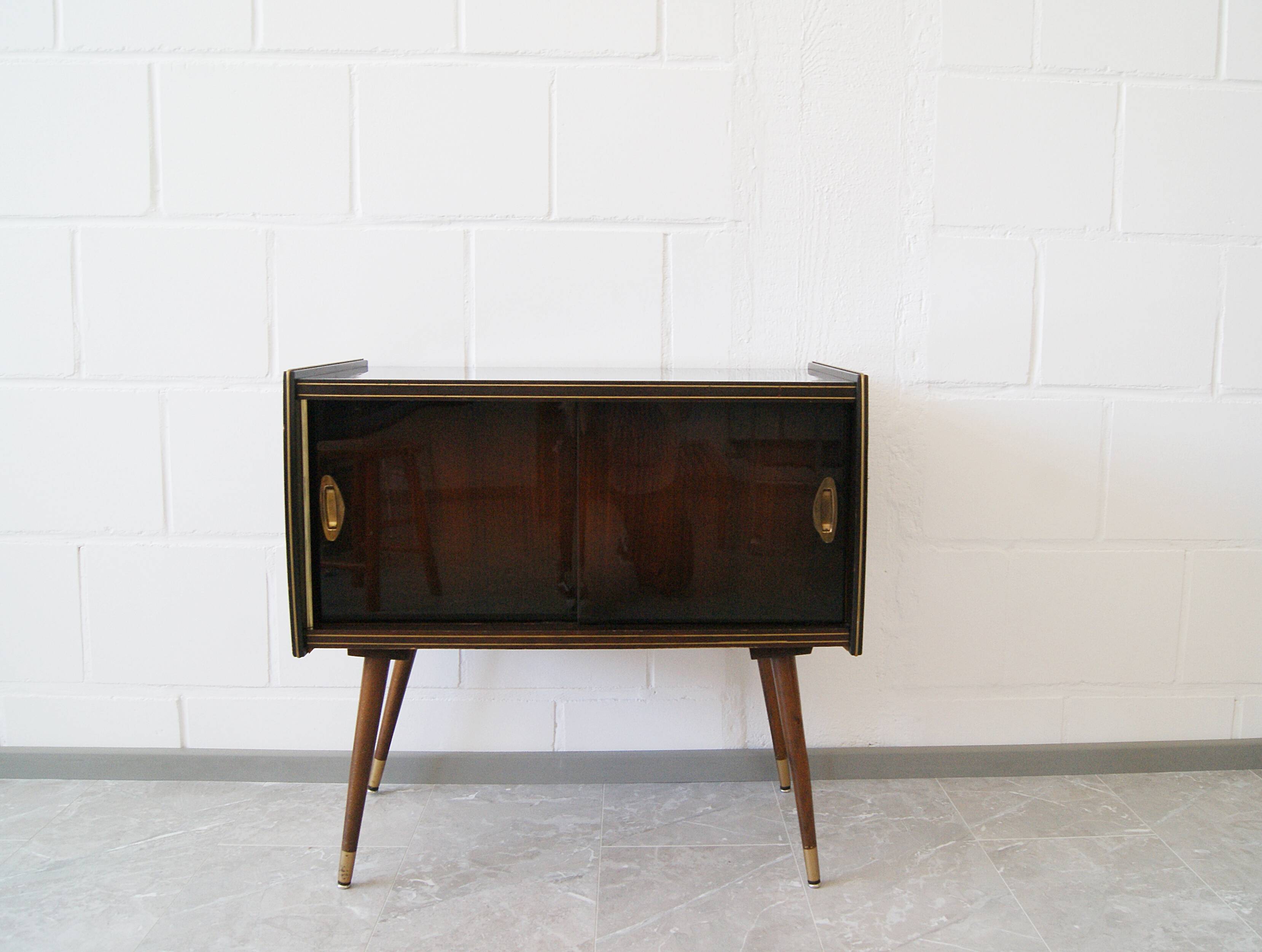 50s dresser, small sideboard wood brass