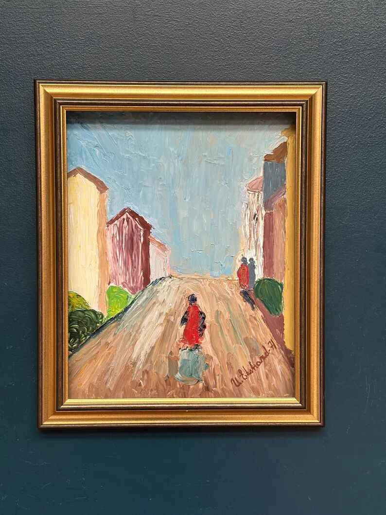 Original Swedish Oil on Panel – “Street Scene” by U. Ekshard – Signed – Dated 1971 – Vintage & Framed