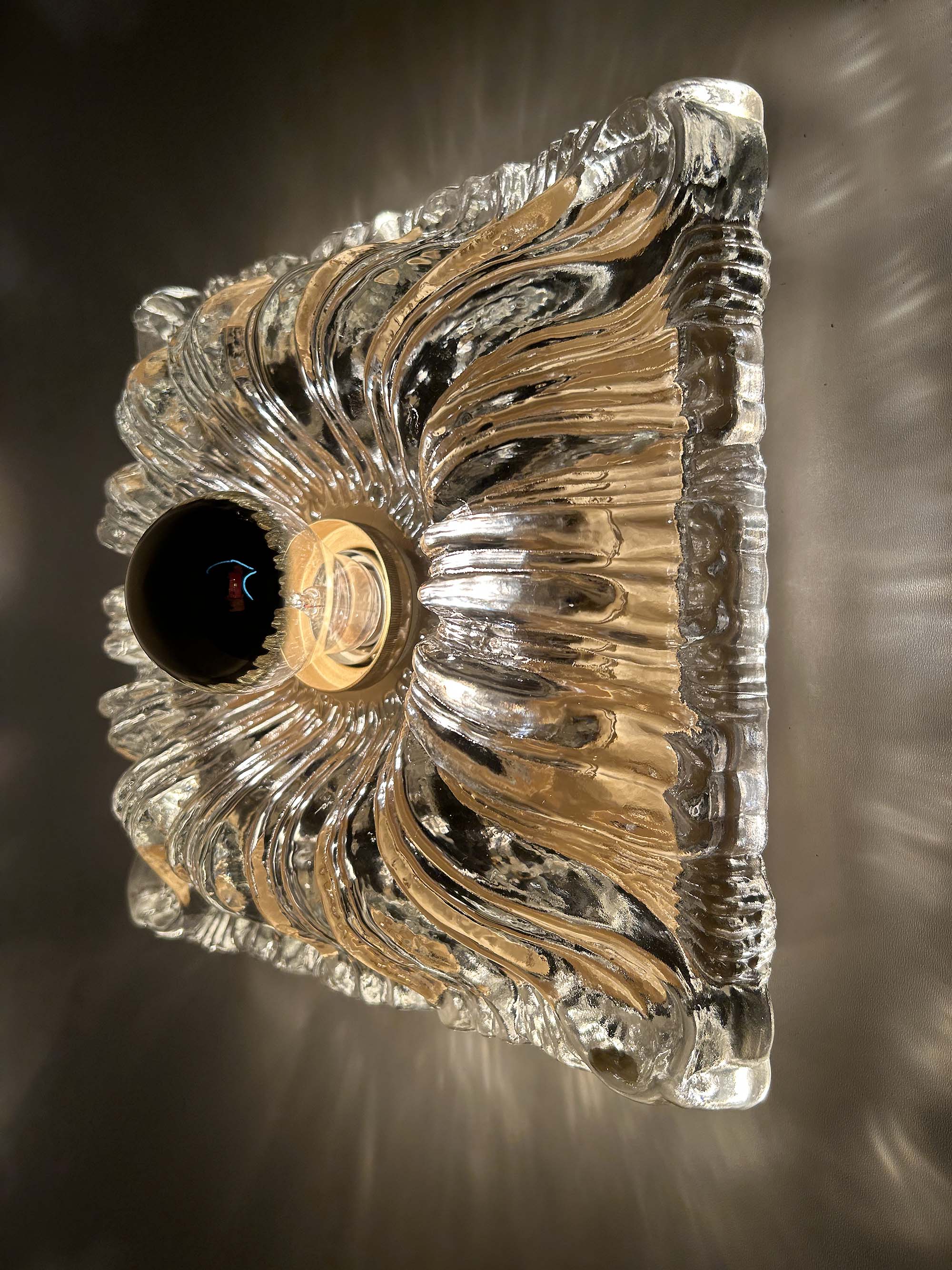 Pair large vintage architectonic wall lamps, 60s, glass