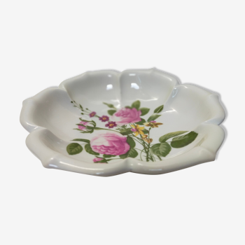 porcelain dish of Paris decorated with pink flowers, hollow plate or salad bowl