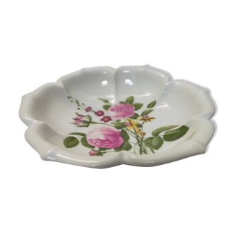 Plat en porcelaine de Paris décor de fleurs roses assiette creuse ou saladier