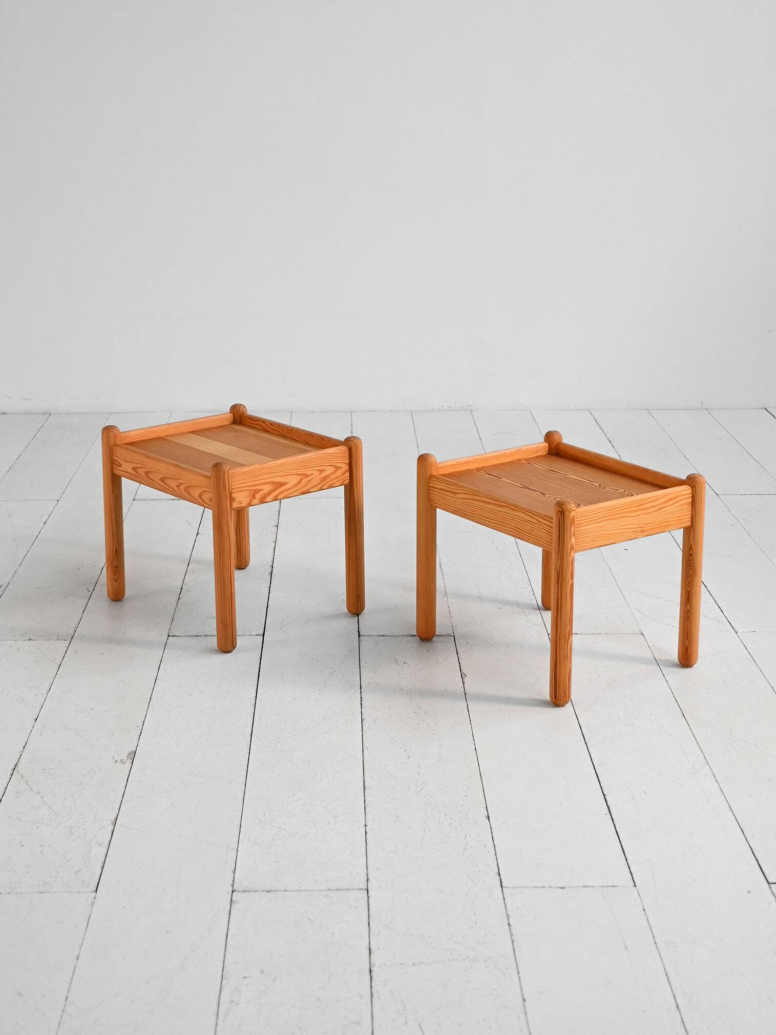 Pair of solid pine side tables, Scandinavia 1970s