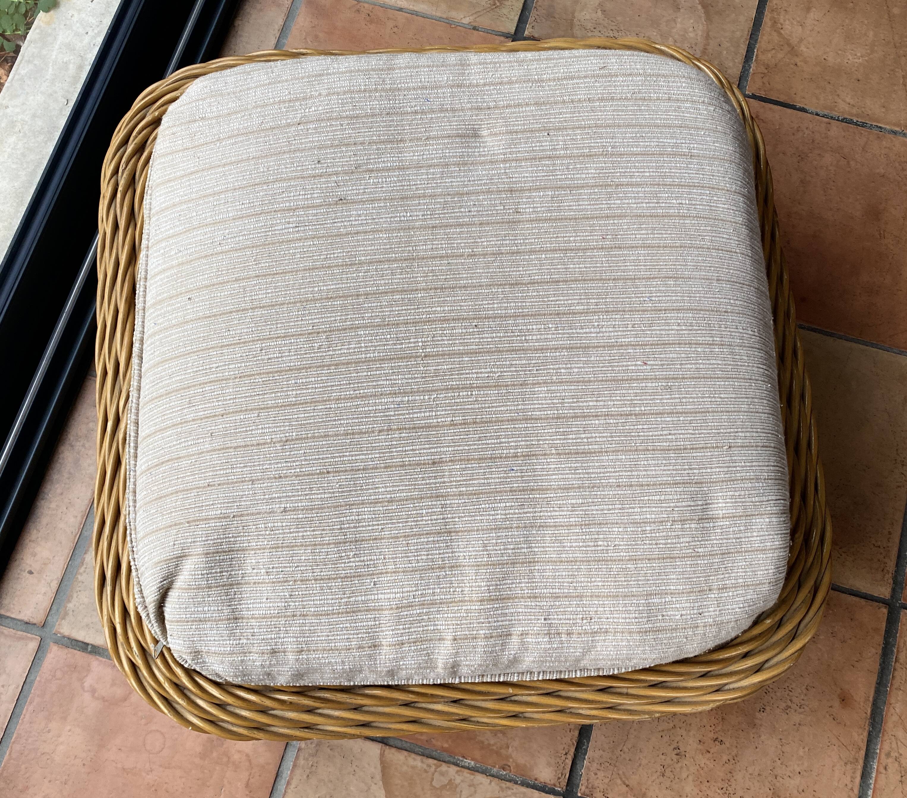 Square pouf or footstool in rattan