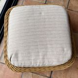 Square pouf or footstool in rattan