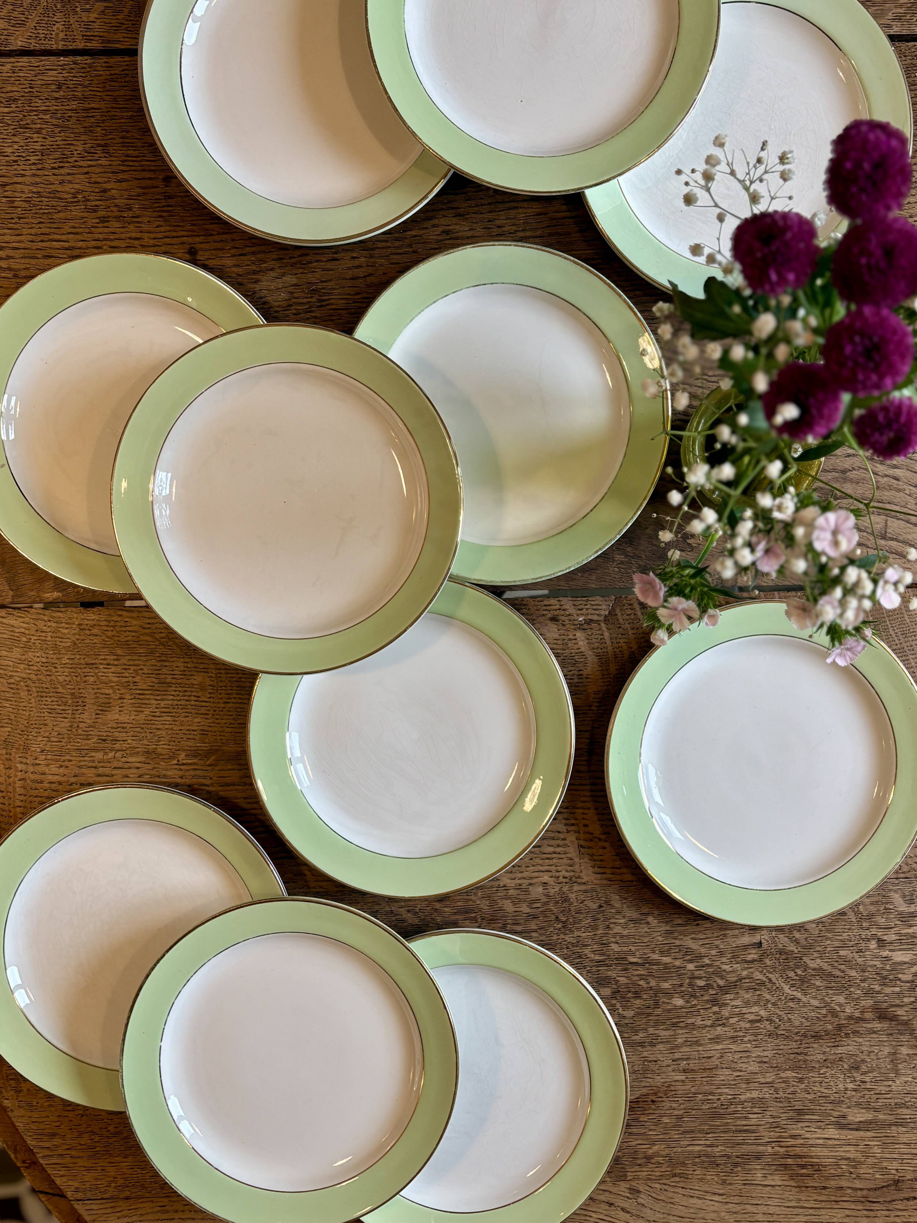 Set of 12 mint and gold dessert plates - L'amandinoise