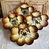 4 assiettes à huîtres  barbotine Paul Fouillen Quimper