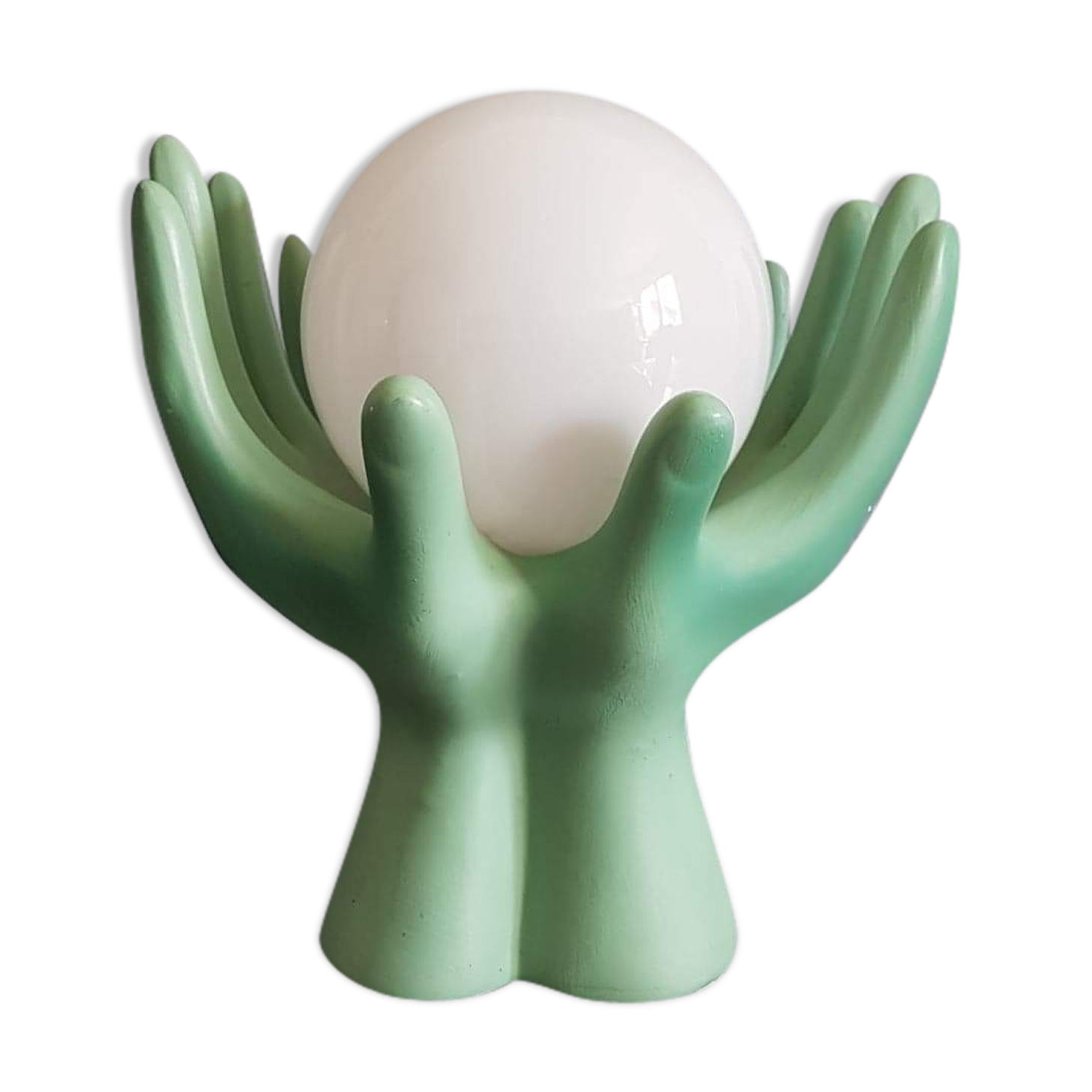 Vintage hands lamp globe opaline and green ceramic