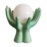 Vintage hands lamp globe opaline and green ceramic