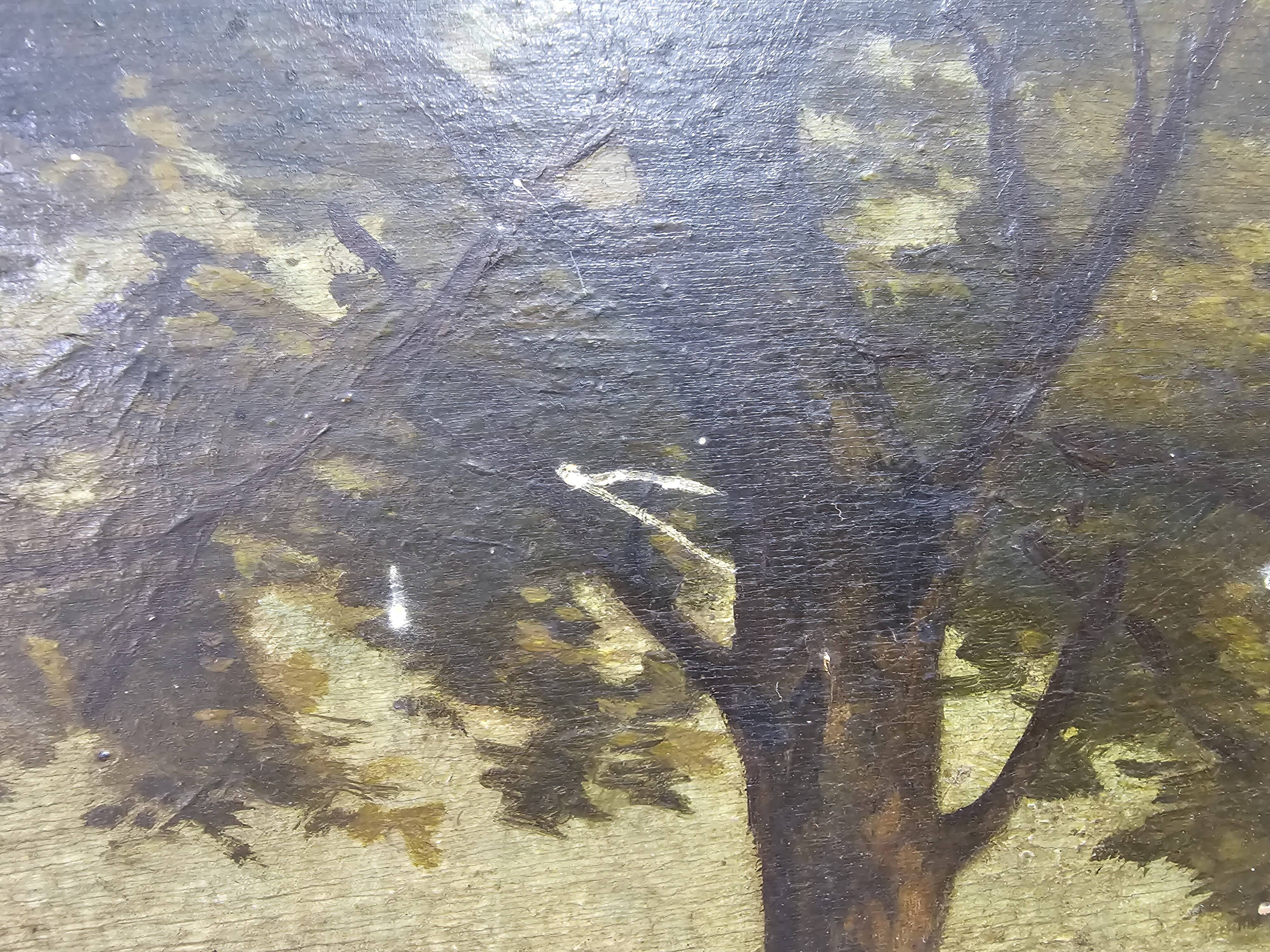 Oil painting panel - Countryside landscape Ploughing scene Signed Plaisant XI