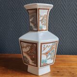 Vintage Hexagonal Japanese Porcelain Vase – Landscape Decoration