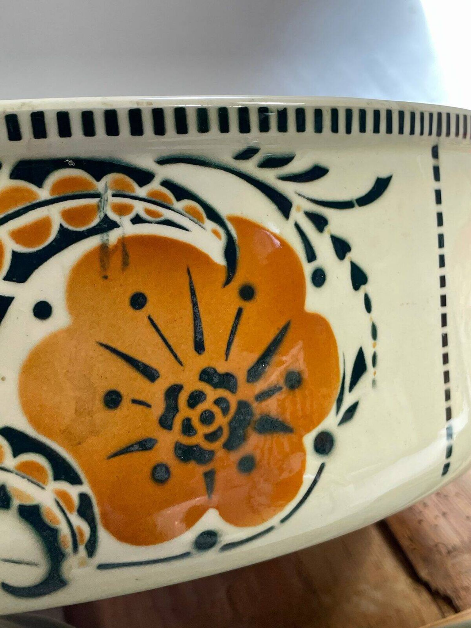 Antique bowl and basin from Saint-Amand, decorated earthenware, 1920s