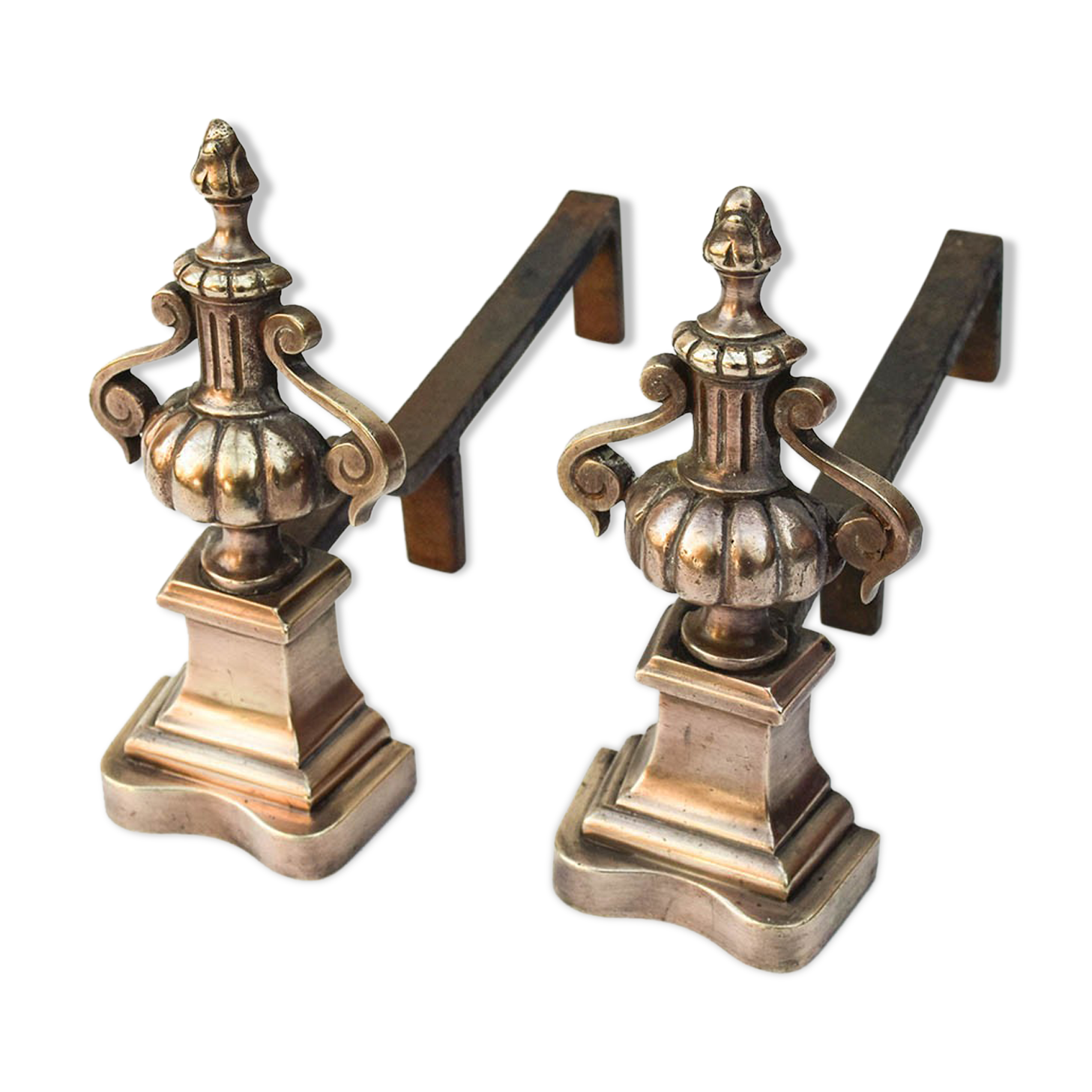 Pair of copper brass channel old fireplace accessory - Brocante Chic
