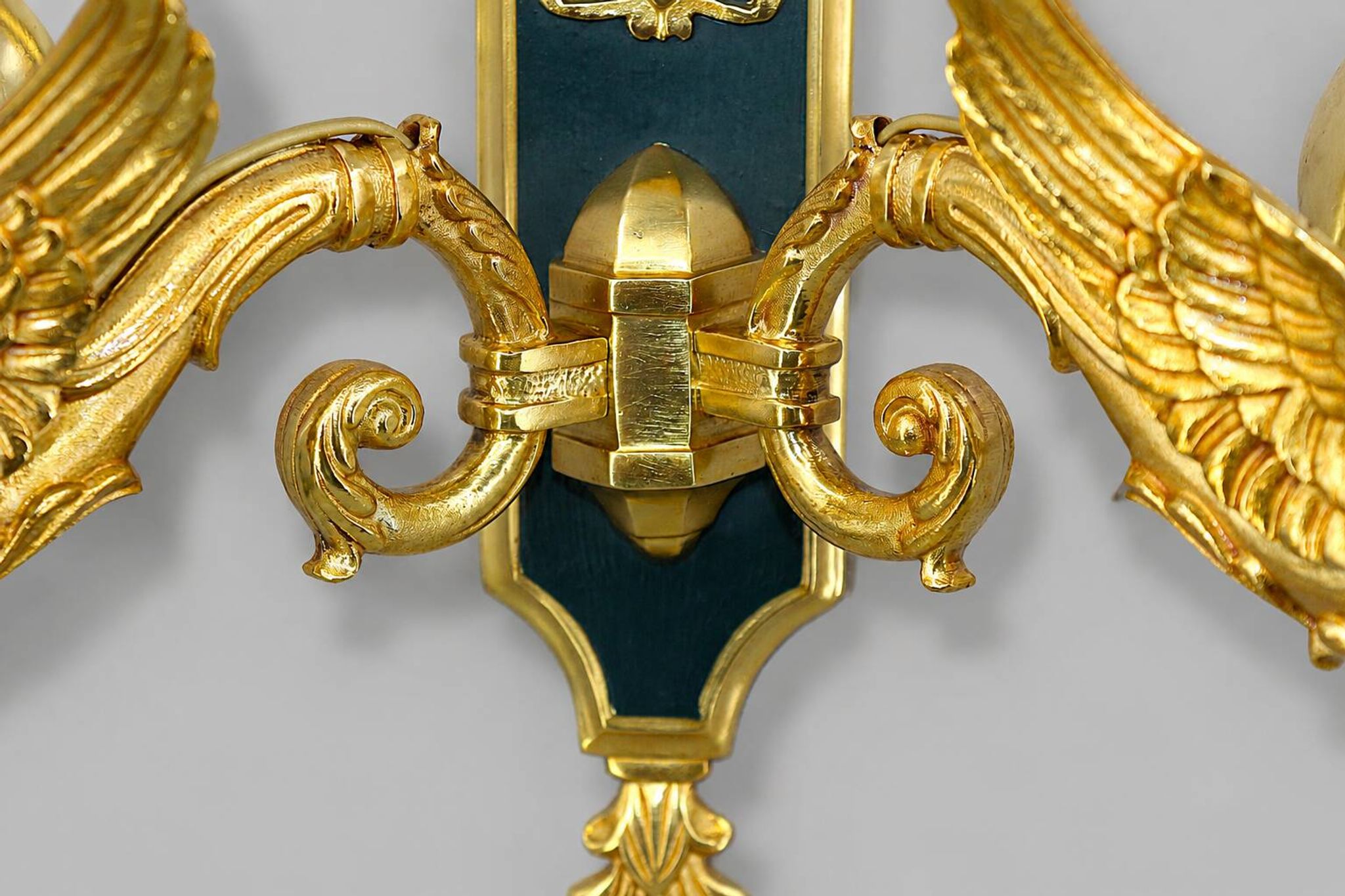 Pair of Gilded Bronze Wall Lights in Empire Style with Two Lights by Lucien Gau