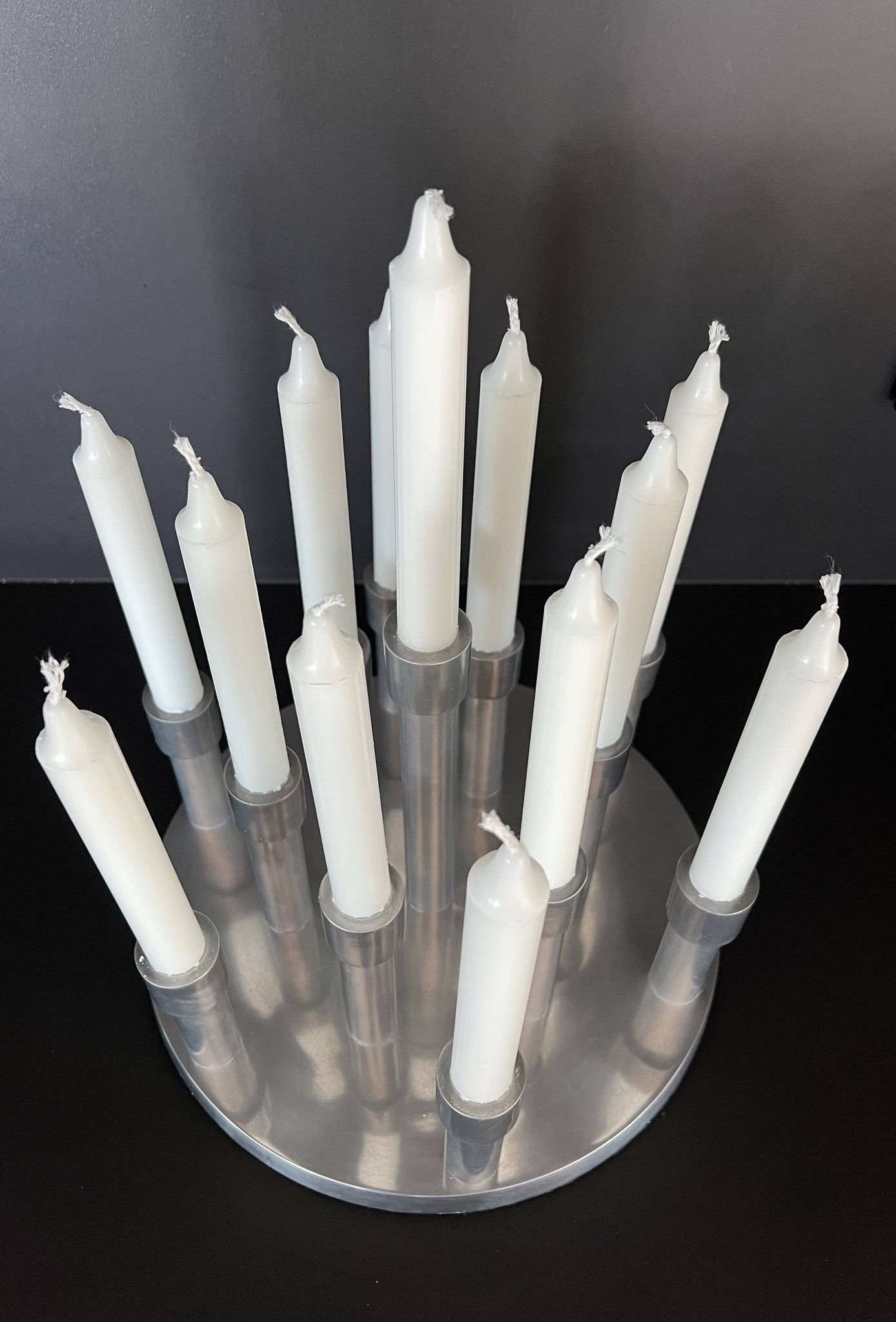 Aluminium candle holders for 13 candles, 1970s.