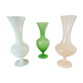 Lot trio vintage vase 60 opaline