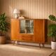 Vintage buffet in walnut veneer, Italian design from the 1960s.