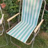 Pair of vintage camping chairs striped green and white