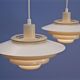 Set of 2 Danish multi coloured pendants in white and beige by Jeka, 1970s